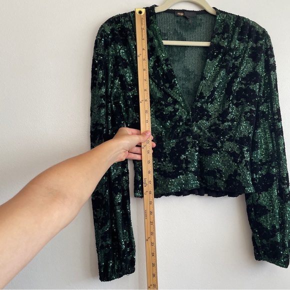 Maje sequin embroidered top green v neck balloon sleeve going out event party 1 - Picture 9 of 16